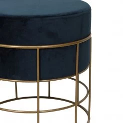 MOES CAGED BRASS VANITY STOOL: MIDNIGHT VELVET Living Room