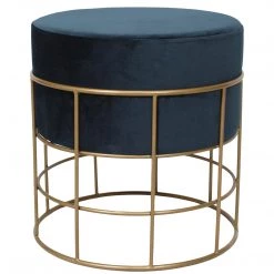 MOES CAGED BRASS VANITY STOOL: MIDNIGHT VELVET Living Room