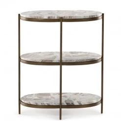 FOUR HANDS CANYON MARBLE TIERED OVAL END TABLE