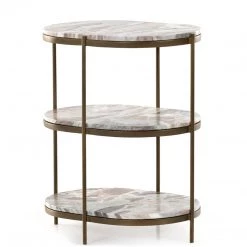 FOUR HANDS CANYON MARBLE TIERED OVAL END TABLE