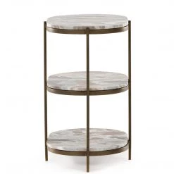 FOUR HANDS CANYON MARBLE TIERED OVAL END TABLE