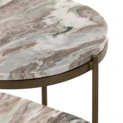 FOUR HANDS CANYON MARBLE TIERED OVAL END TABLE