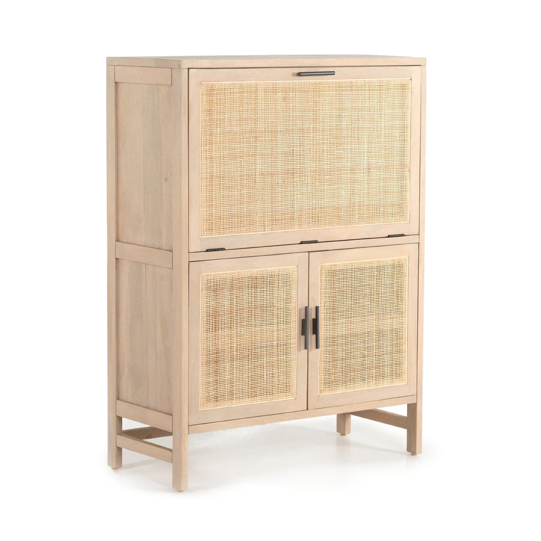 FOUR HANDS CAPRICE NATURAL MANGO WOOD + CANE BAR CABINET 4 FOUR HANDS CAPRICE NATURAL MANGO WOOD + CANE BAR CABINET