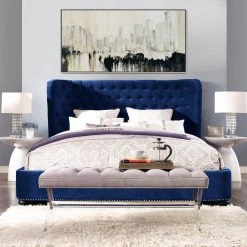 TOV CARMEN TUFTED BED: BLUE VELVET Bedroom