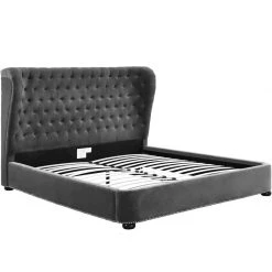 TOV CARMEN TUFTED BED: GRAY VELVET