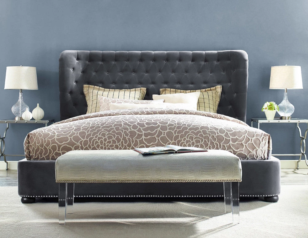 TOV CARMEN TUFTED BED: GRAY VELVET 4 TOV CARMEN TUFTED BED: GRAY VELVET