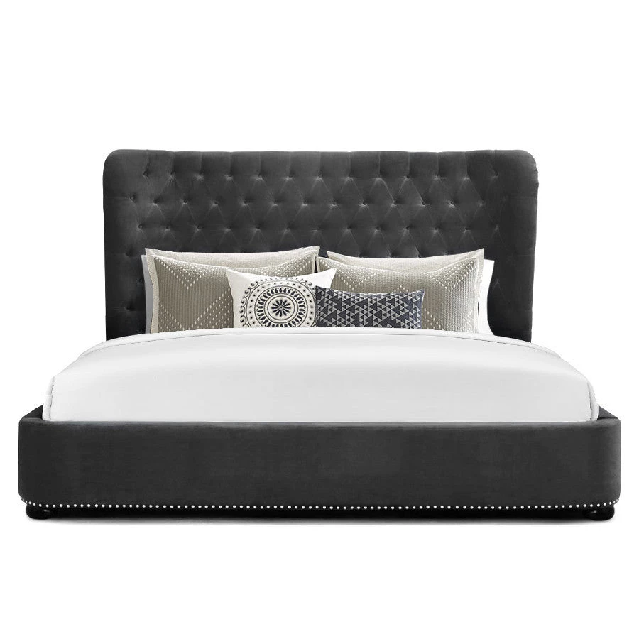TOV CARMEN TUFTED BED: GRAY VELVET 1 TOV CARMEN TUFTED BED: GRAY VELVET