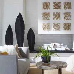 PHILLIPS COLLECTION CARVED BLACK LEAF FLOOR SCULPTURES Pillows + Decor