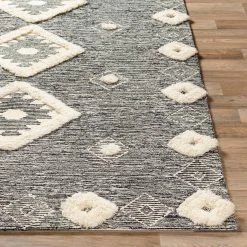 SURYA CHEROKEE BORDERED WOOL RUG: BLACK + CREAM