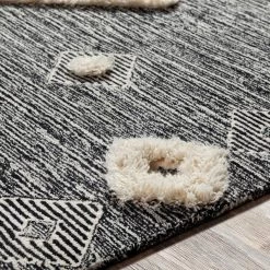 SURYA CHEROKEE BORDERED WOOL RUG: BLACK + CREAM