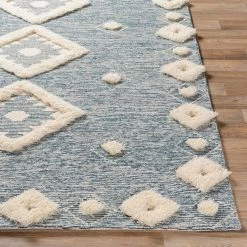 SURYA CHEROKEE BORDERED WOOL RUG: NAVY + CREAM