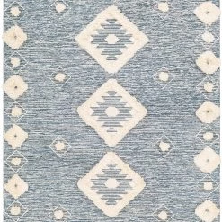 SURYA CHEROKEE BORDERED WOOL RUG: NAVY + CREAM