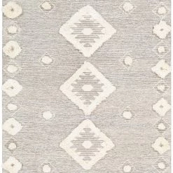 SURYA CHEROKEE BORDERED WOOL RUG: STONE + CREAM