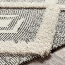 SURYA CHEROKEE DIAMOND WOOL RUG: CHARCOAL + CREAM