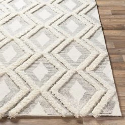 SURYA CHEROKEE DIAMOND WOOL RUG: CREAM + STONE