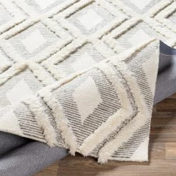 SURYA CHEROKEE DIAMOND WOOL RUG: CREAM + STONE