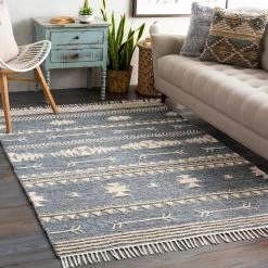 SURYA CHEYENNE TEXTURED JUTE + WOOL RUG: DENIM