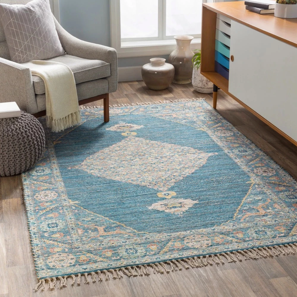 SURYA CLARA PRINTED JUTE RUG: BLUE MULTI 3 SURYA CLARA PRINTED JUTE RUG: BLUE MULTI