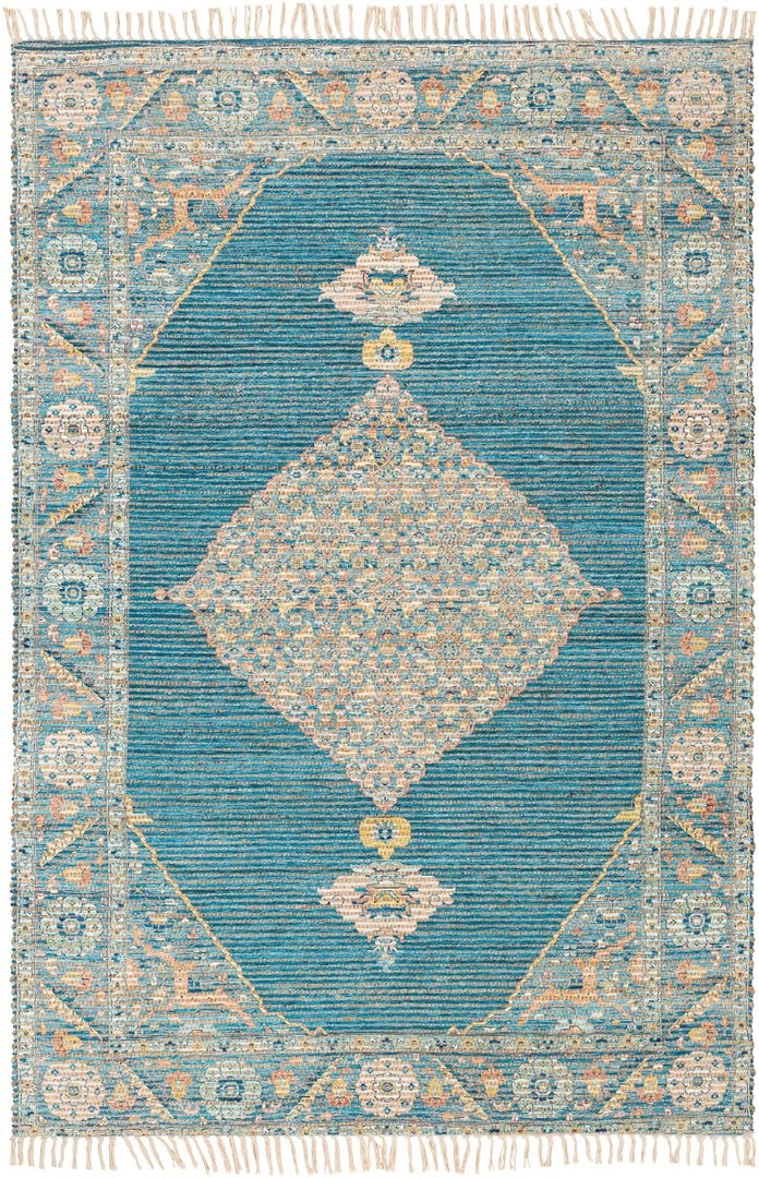 SURYA CLARA PRINTED JUTE RUG: BLUE MULTI 1 SURYA CLARA PRINTED JUTE RUG: BLUE MULTI