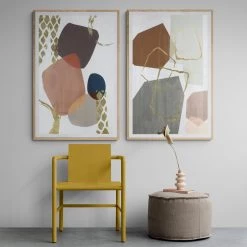 MOES "CONCEPT" GOLD EMBELLISHED GLASS FRAMED ABSTRACT PRINT