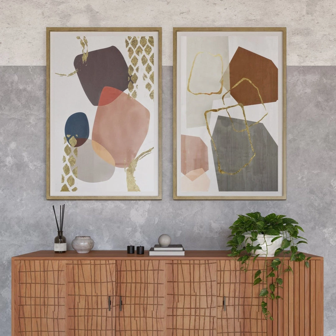 MOES "SPECULATE" GOLD EMBELLISHED GLASS FRAMED ABSTRACT PRINT 5 MOES "SPECULATE" GOLD EMBELLISHED GLASS FRAMED ABSTRACT PRINT