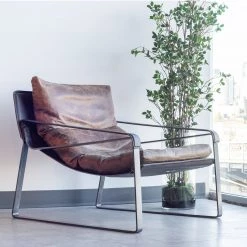 MOES CONNOR OPEN ROAD BROWN LEATHER SLING CHAIR Living Room 13 MOES CONNOR OPEN ROAD BROWN LEATHER SLING CHAIR Living Room