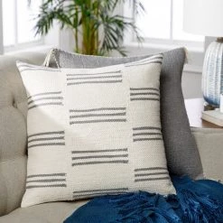SURYA Pillows + Decor CREAM + GREY OFF-SET STRIPES PILLOW