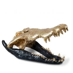 PHILLIPS COLLECTION CROCODILE SKULL SCULPTURE: BLACK, GOLD Pillows + Decor
