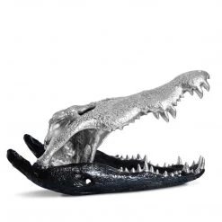 PHILLIPS COLLECTION CROCODILE SKULL SCULPTURE: BLACK, SILVER