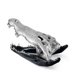 PHILLIPS COLLECTION CROCODILE SKULL SCULPTURE: BLACK, SILVER