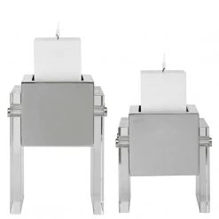 UTTERMOST Pillows + Decor CRYSTAL + POLISHED NICKEL BLOCK CANDLEHOLDERS | SET OF 2