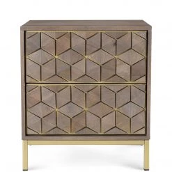 MOES CUBIC MANGO WOOD + BRASS NIGHTSTAND Furniture