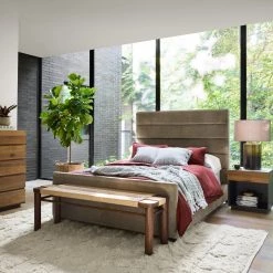 FOUR HANDS DAPHNE SAGE WORN VELVET UPHOLSTERED BED Bedroom