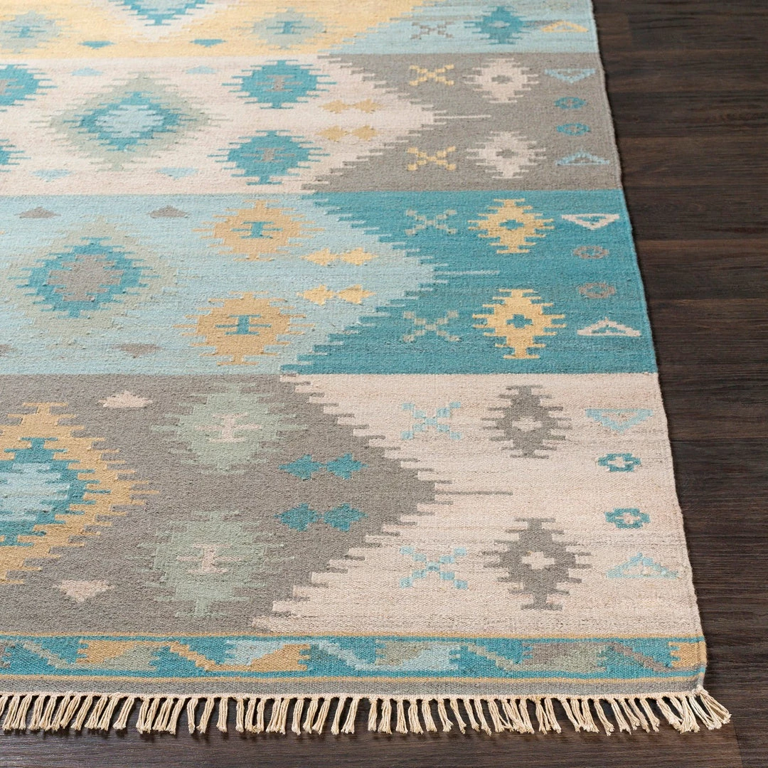 SURYA DELSIN KILIM RUG: AQUA, STONE 3 SURYA DELSIN KILIM RUG: AQUA, STONE