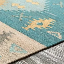 SURYA DELSIN KILIM RUG: AQUA, STONE 9 SURYA DELSIN KILIM RUG: AQUA, STONE