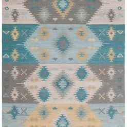 SURYA DELSIN KILIM RUG: AQUA, STONE