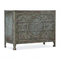 HOOKER Furniture DHARMA ANTIQUE BLUE CARVED WOOD ACCENT CHEST