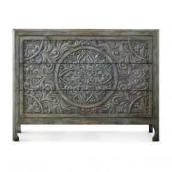 HOOKER Furniture DHARMA ANTIQUE BLUE CARVED WOOD ACCENT CHEST