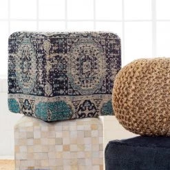 SURYA Living Room DHARMA CUBE OTTOMAN: NAVY