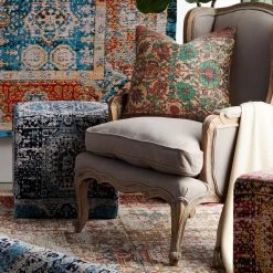 SURYA Living Room DHARMA CUBE OTTOMAN: NAVY