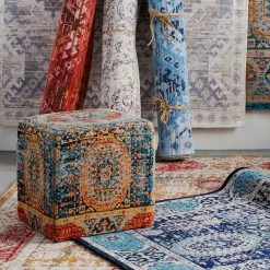 SURYA DHARMA CUBE OTTOMAN: SAFFRON, BLUE