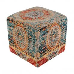 SURYA DHARMA CUBE OTTOMAN: SAFFRON, BLUE