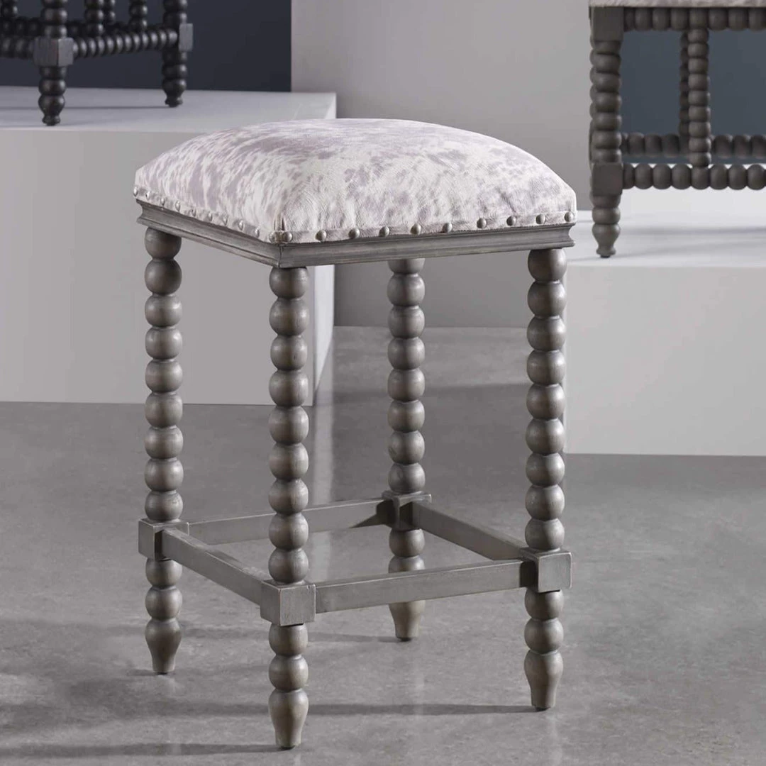UTTERMOST DHARMA FRENCH GREY + FAUX HIDE COUNTER STOOL 3 UTTERMOST DHARMA FRENCH GREY + FAUX HIDE COUNTER STOOL