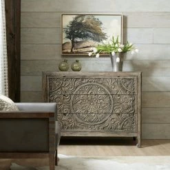 HOOKER DHARMA RUSTIC CARVED WOOD ACCENT CHEST Furniture