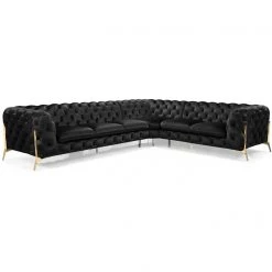 VIG Furniture DIETRICH BUTTON TUFTED VELOUR SECTIONAL SOFA: BLACK