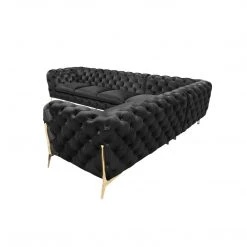 VIG Furniture DIETRICH BUTTON TUFTED VELOUR SECTIONAL SOFA: BLACK