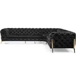 VIG Furniture DIETRICH BUTTON TUFTED VELOUR SECTIONAL SOFA: BLACK