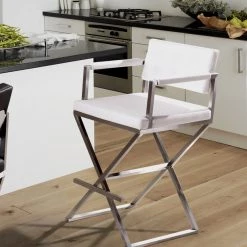 TOV Kitchen + Dining DIRECTOR BAR STOOL: WHITE | STAINLESS 14 TOV Kitchen + Dining DIRECTOR BAR STOOL: WHITE | STAINLESS