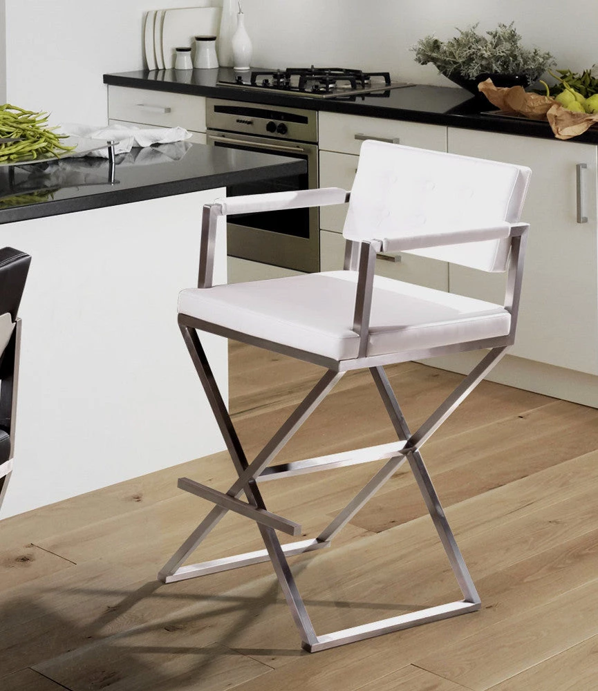TOV Kitchen + Dining DIRECTOR BAR STOOL: WHITE | STAINLESS 7 TOV Kitchen + Dining DIRECTOR BAR STOOL: WHITE | STAINLESS