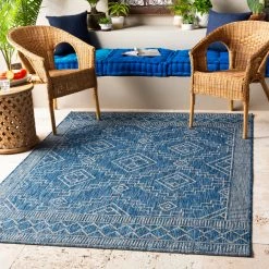 SURYA YONI OUTDOOR RUG: BLUE + WHITE